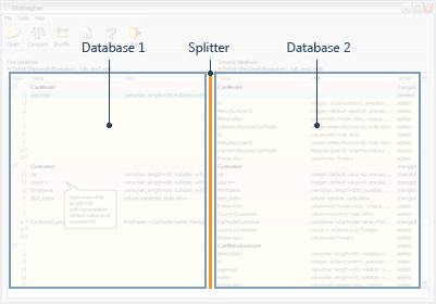 The main part of the utility is a window separated by splitter